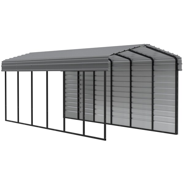 Arrow Storage Products Galvanized Steel Carport, W/ 1-Sided Enclosure, Compact Car Metal Carport Kit, 10'x29'x9', Charcoal CPHC102909ECL1 - main